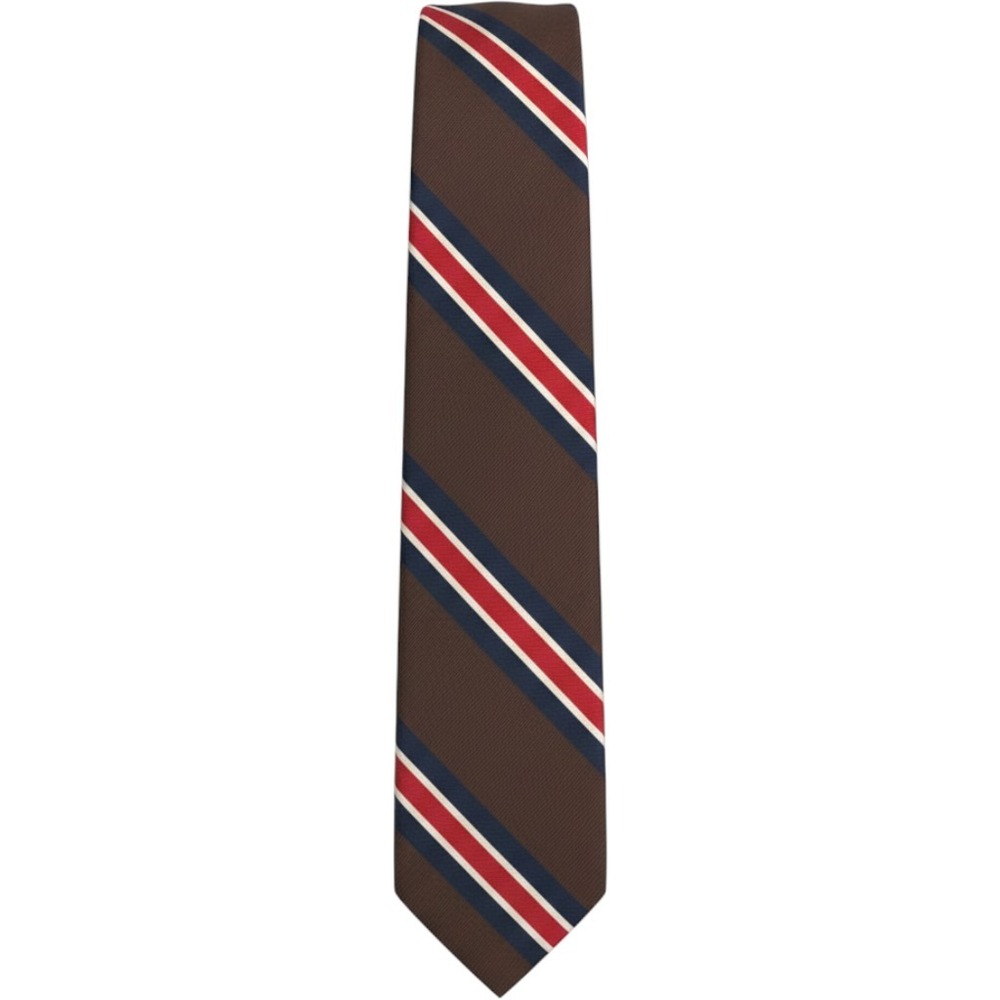 Faconnable Mens Silk Repp Tie Brown Red Navy Blue Striped Handmade in France